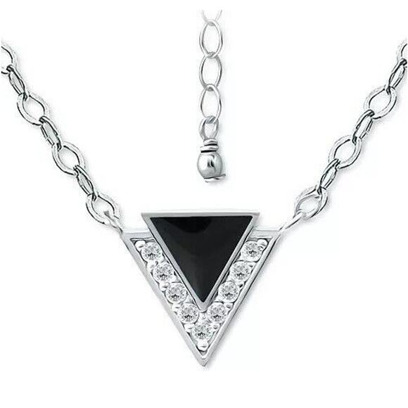 Sterling Silver CZ Triangle Pendant Necklace Chic Trendy Elegant Women's Fashion - Picture 1 of 5